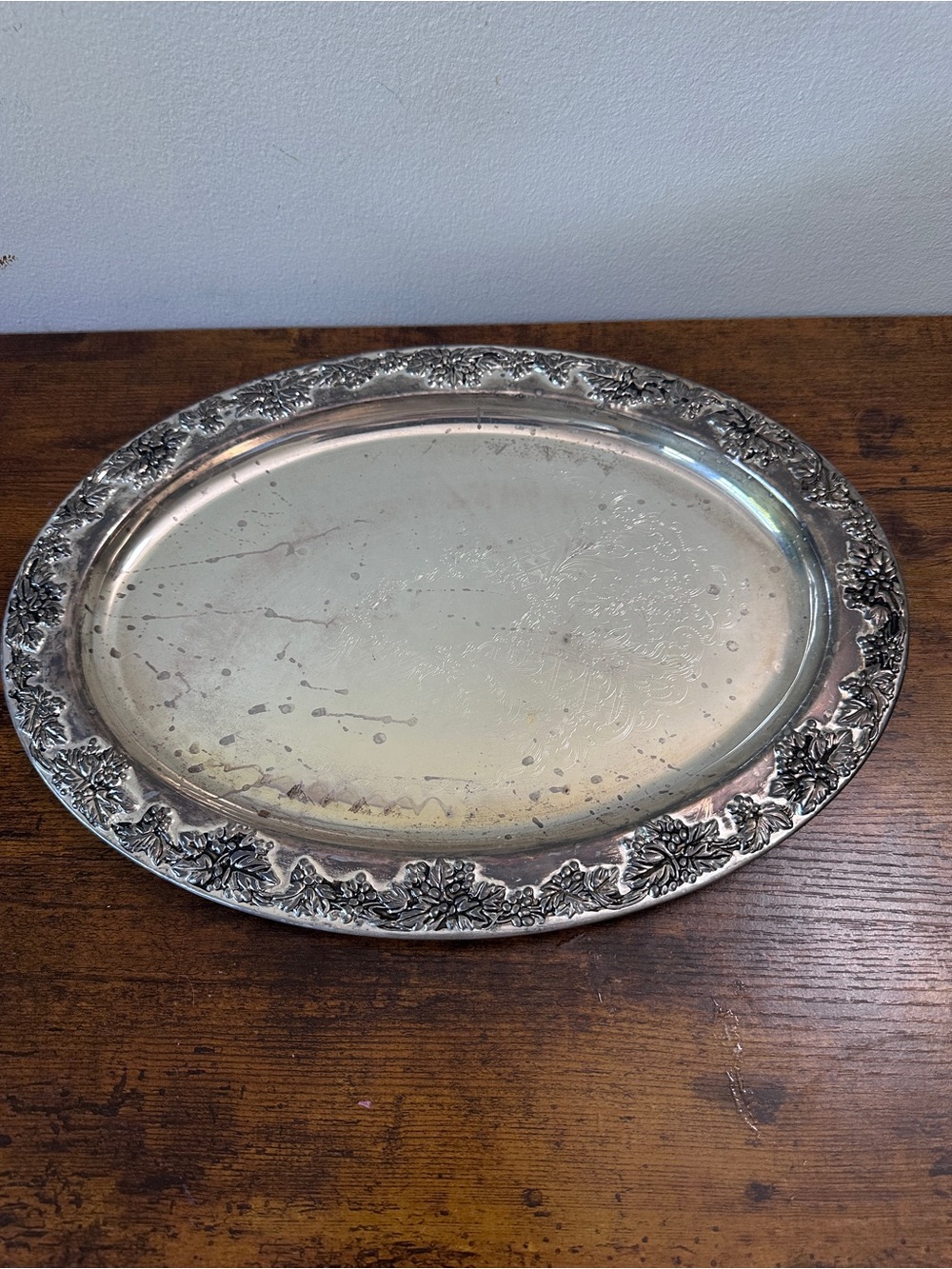Godinger Silver Art Co Oval Serving Platter Plated Etched Floral Grape Vine Trim